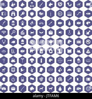 100 dog icons hexagon purple Stock Vector
