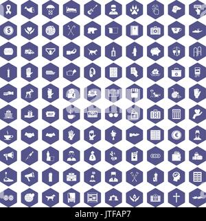 100 donation icons hexagon purple Stock Vector