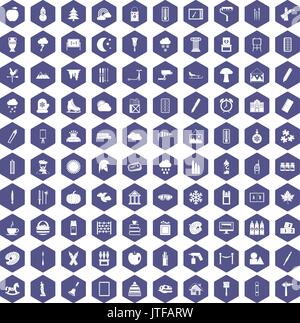 100 drawing icons hexagon purple Stock Vector