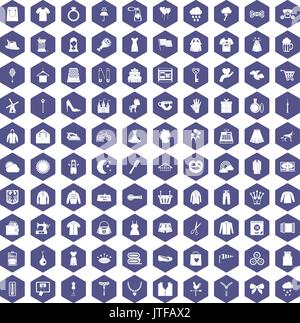 100 dress icons hexagon purple Stock Vector