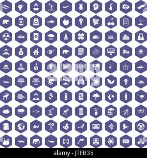100 eco care icons hexagon purple Stock Vector