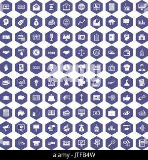 100 e-commerce icons hexagon purple Stock Vector