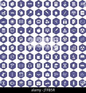 100 education icons hexagon purple Stock Vector