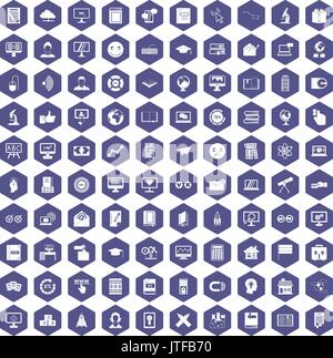 100 e-learning icons hexagon purple Stock Vector