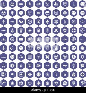 100 emblem icons hexagon purple Stock Vector