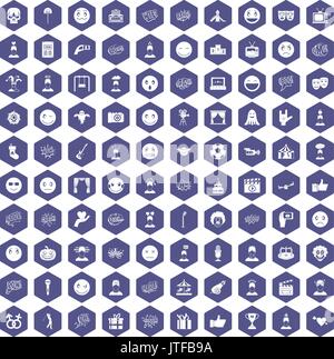 100 emotion icons hexagon purple Stock Vector