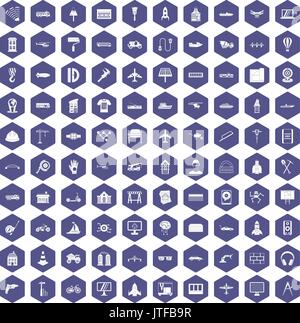 100 engineering icons hexagon purple Stock Vector