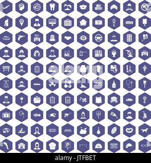 100 favorite work icons hexagon purple Stock Vector