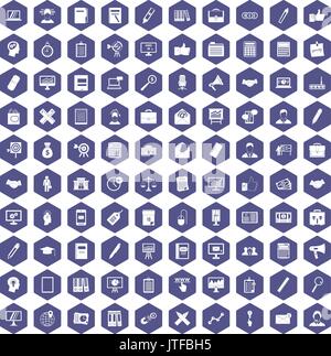 100 finance icons hexagon purple Stock Vector