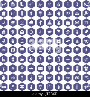 100 flowers icons hexagon purple Stock Vector