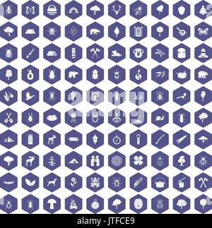 100 forest icons hexagon purple Stock Vector