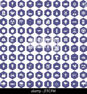 100 fruit icons hexagon purple Stock Vector