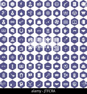 100 gambling icons hexagon purple Stock Vector