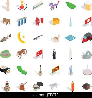 World culture icons set, isometric style Stock Vector