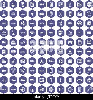100 gas station icons hexagon purple Stock Vector
