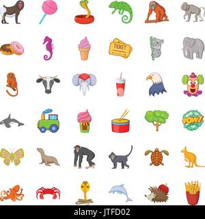 Animal zoo icons set, cartoon style Stock Vector