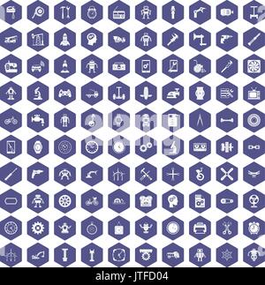 100 gear icons hexagon purple Stock Vector