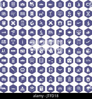 100 globe icons hexagon purple Stock Vector