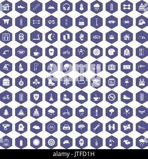 100 glove icons hexagon purple Stock Vector