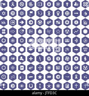 100 graphic elements icons hexagon purple Stock Vector
