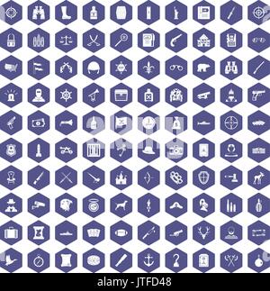 100 guns icons hexagon purple Stock Vector