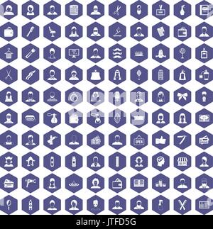 100 hairdresser icons hexagon purple Stock Vector