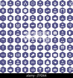 100 handshake icons hexagon purple Stock Vector