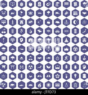 100 harmony icons hexagon purple Stock Vector