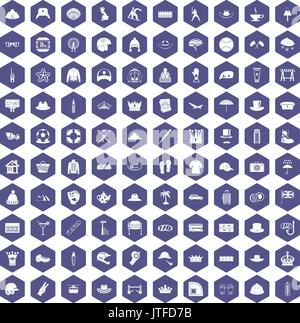 100 hat icons hexagon purple Stock Vector
