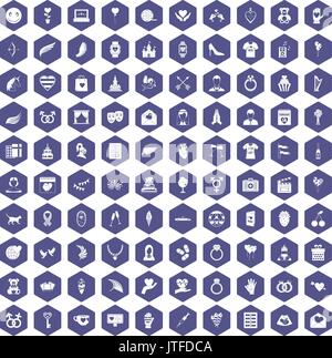 100 heart icons hexagon purple Stock Vector