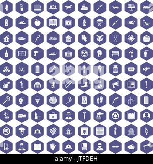 100 help icons hexagon purple Stock Vector