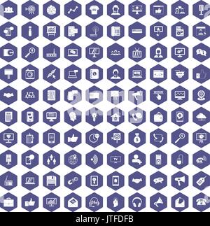 100 help desk icons hexagon purple Stock Vector