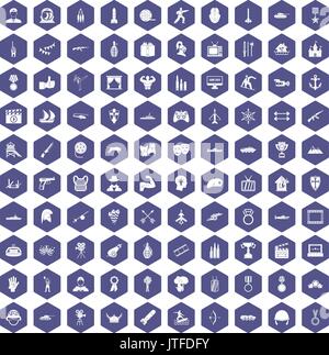 100 hero icons hexagon purple Stock Vector