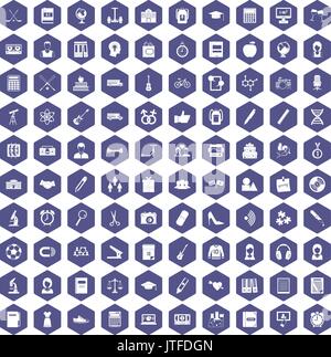 100 hi-school icons hexagon purple Stock Vector