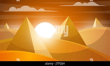 Desert landscape. Pyramid and sun. Stock Vector