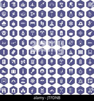 100 holidays family icons hexagon purple Stock Vector