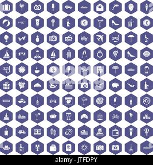 100 honeymoon icons hexagon purple Stock Vector