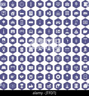100 hotel icons hexagon purple Stock Vector