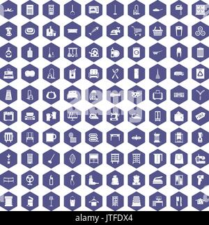 100 housework icons hexagon purple Stock Vector