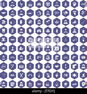 100 human resources icons hexagon purple Stock Vector