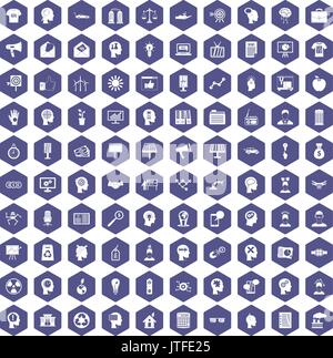 100 idea icons hexagon purple Stock Vector