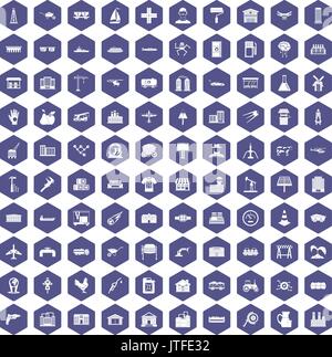 100 industry icons hexagon purple Stock Vector