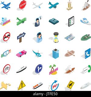 City traffic icons set, isometric style Stock Vector