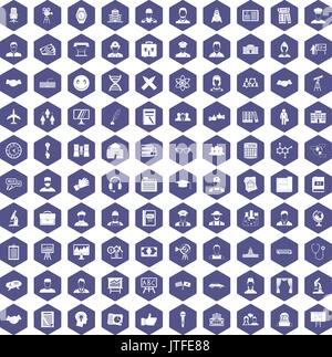 100 intelligent icons hexagon purple Stock Vector