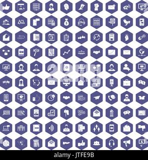 100 interaction icons hexagon purple Stock Vector