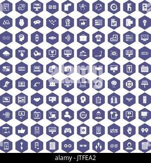 100 interface icons hexagon purple Stock Vector