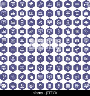 100 internet icons hexagon purple Stock Vector