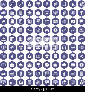 100 internet marketing icons hexagon purple Stock Vector
