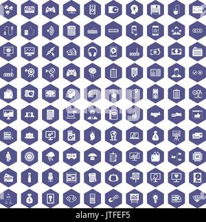 100 IT business icons hexagon purple Stock Vector