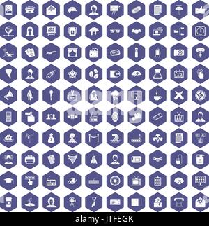 100 journalist icons hexagon purple Stock Vector
